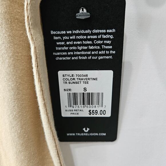 True Religion TR Sunset Tee Short Sleeve Shirt Beige Size Small - Picture 6 of 8